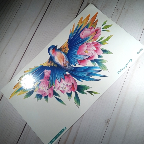 🍉5 for $25* 9" Bird/Flower Temporary Tattoo - Picture 4 of 4
